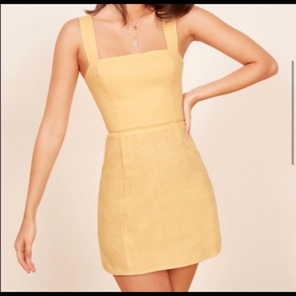 Reformation yellow linen mini dress